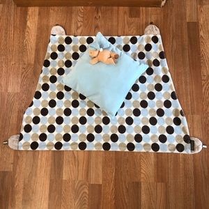 Clip on Baby Blanket and pillow with teddy bear